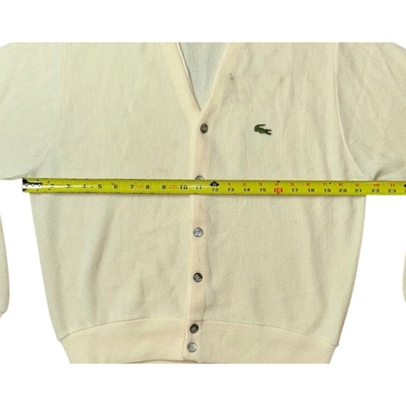 VTG IZOD Lacoste Cardigan Sweater Cream V Neck Button‎ Up Acrylic Mens Sz M - Picture 5 of 10